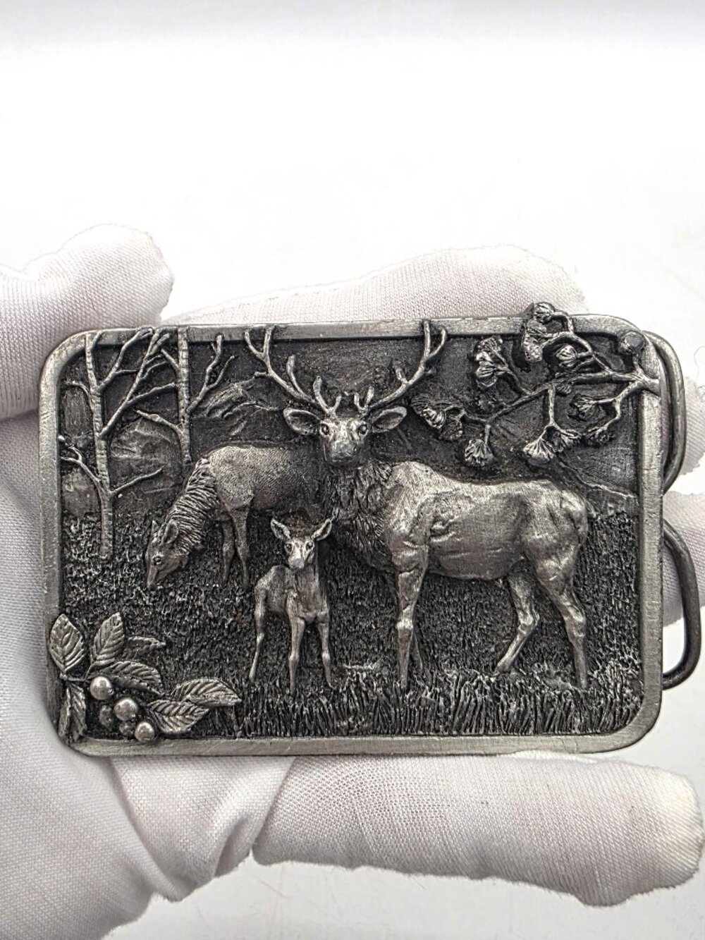 Vintage 1982 Siskiyou Oregon Belt Buckle with Elk Wapiti Deer Buck Cast Metal 3D